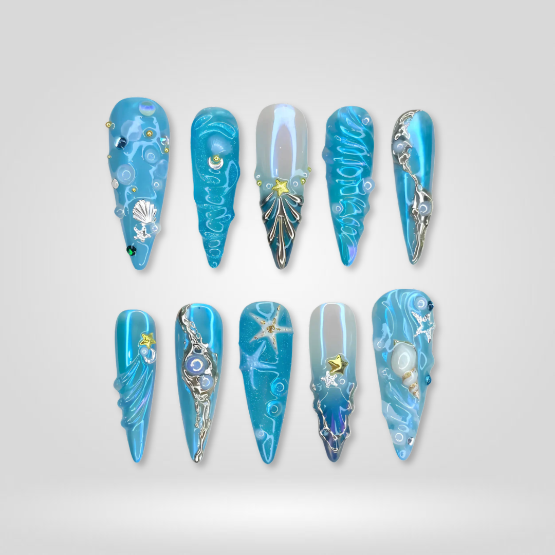 Seaside Bloom press-on nails