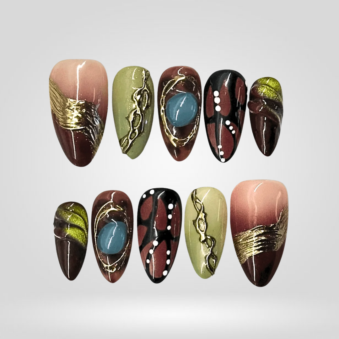 Olive Gold press-on nails