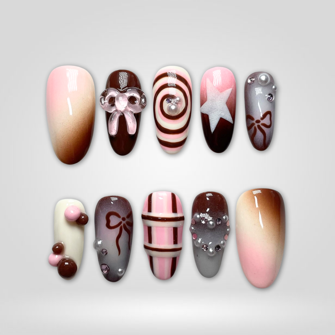 Cocoa Swirl press-on nails