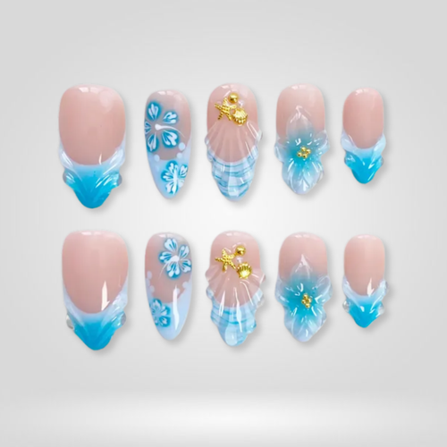 Aqua Shell press-on nails