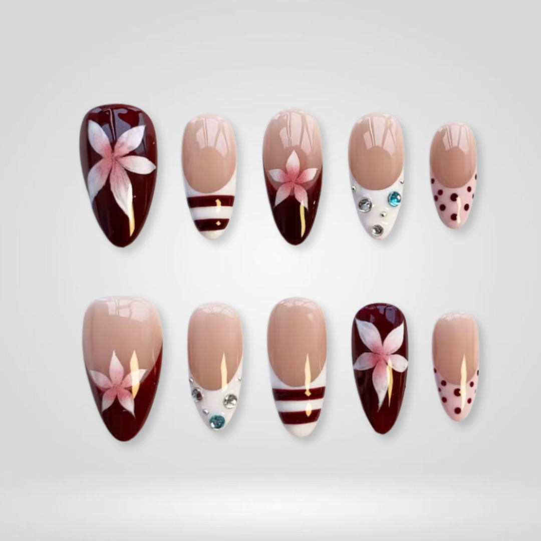 Wine Blossom press-on nails