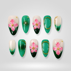 Jade Flower press-on nails