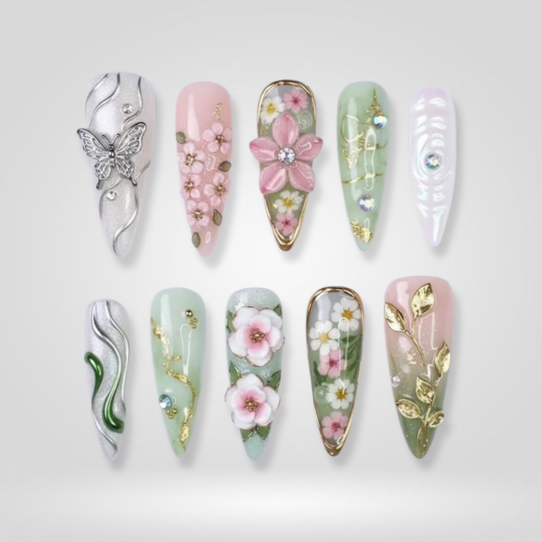 Silver Flutter press-on nails