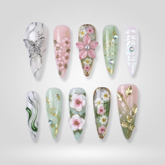 Silver Flutter press-on nails