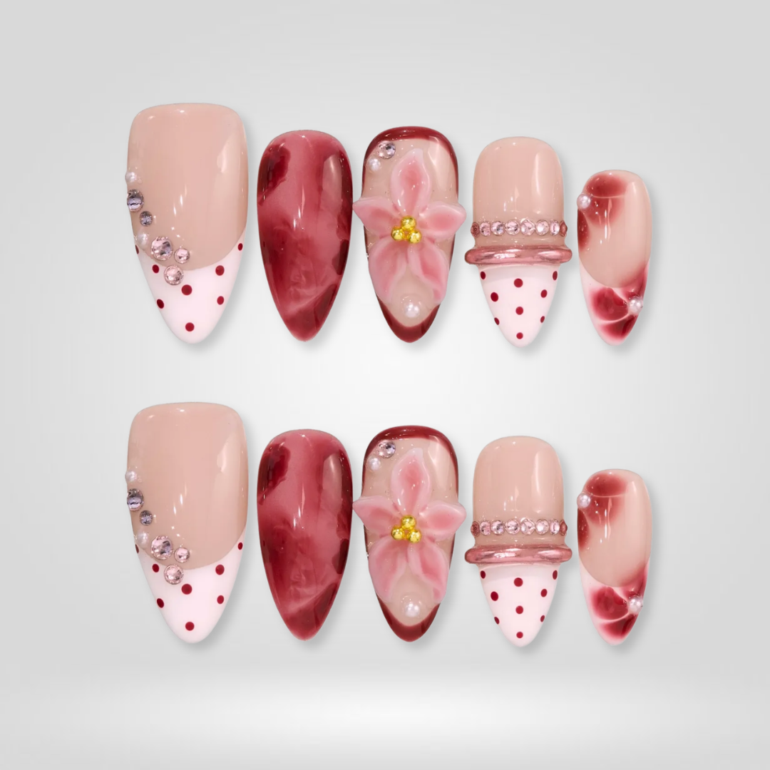 Ruby Blossom press-on nails