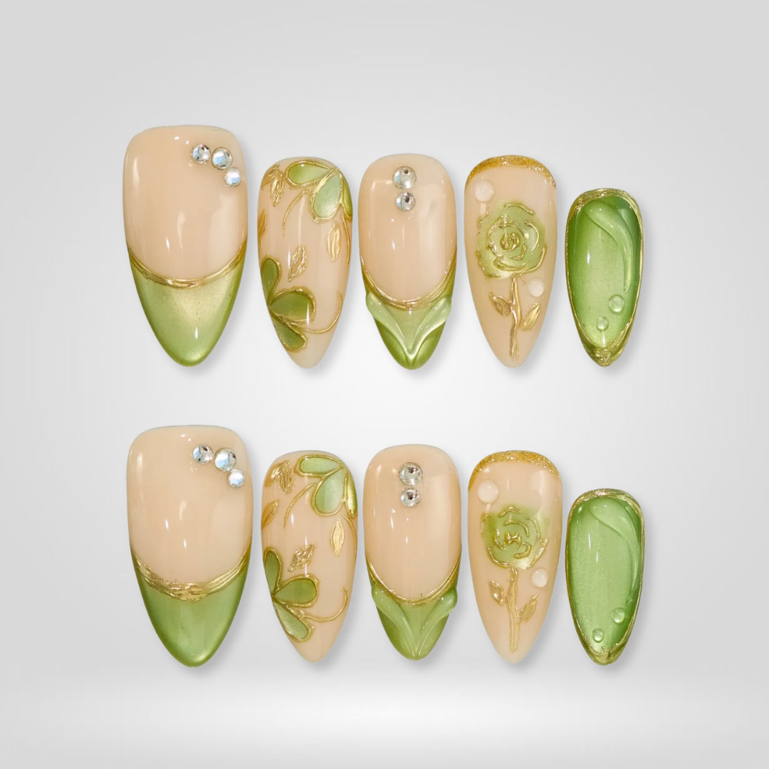 Pistachio Bloom press-on nails