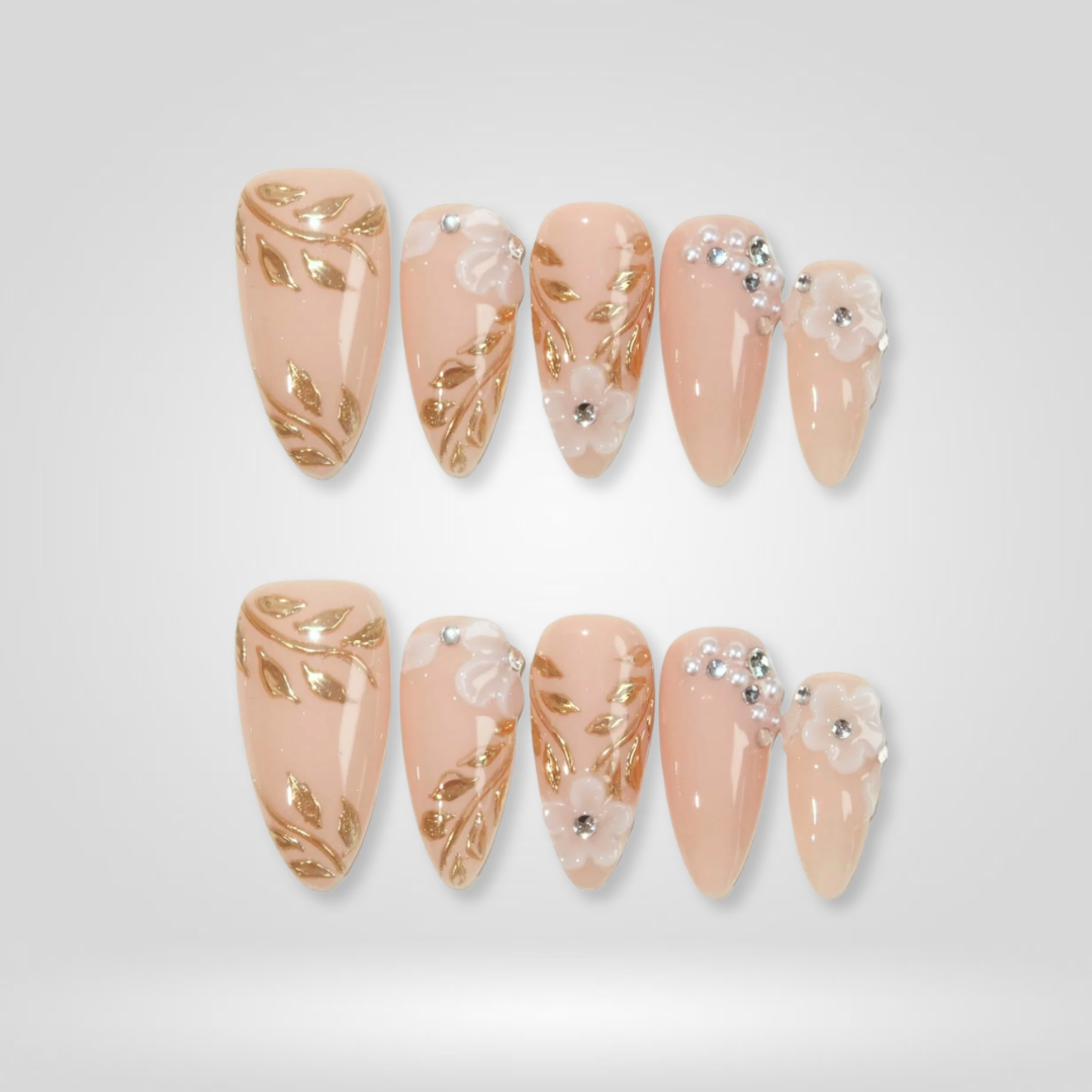 Golden Petal press-on nails