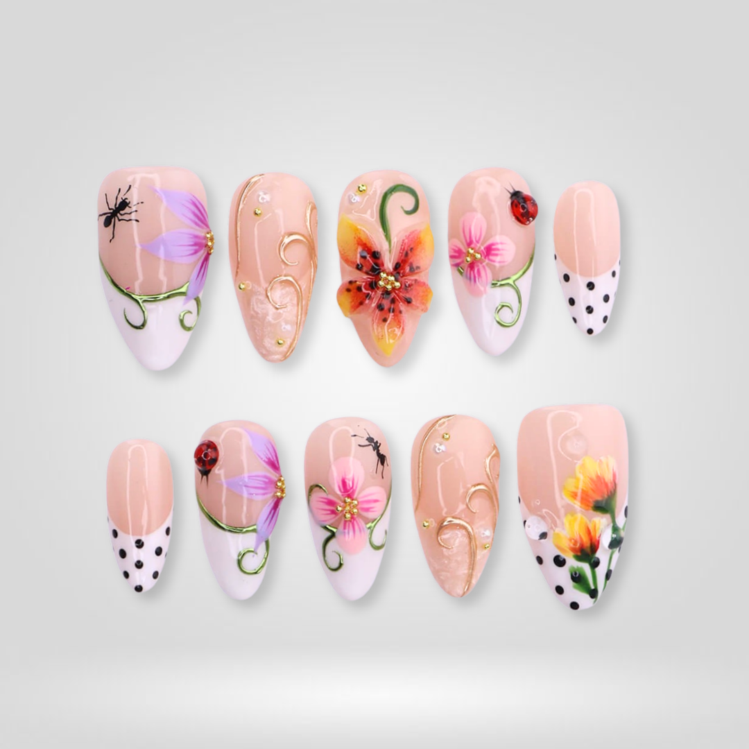 Garden Whimsy press-on nails