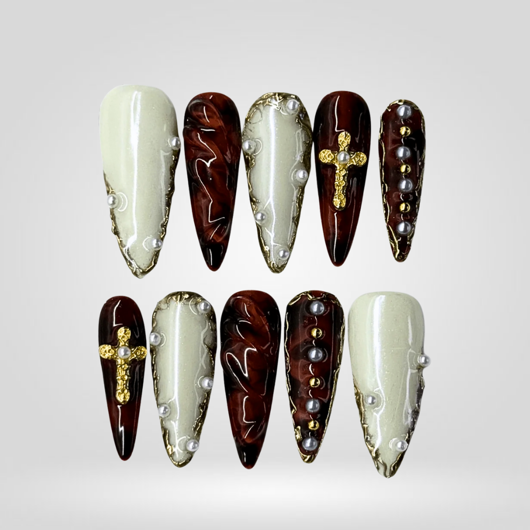 Ivory Cross press-on nails