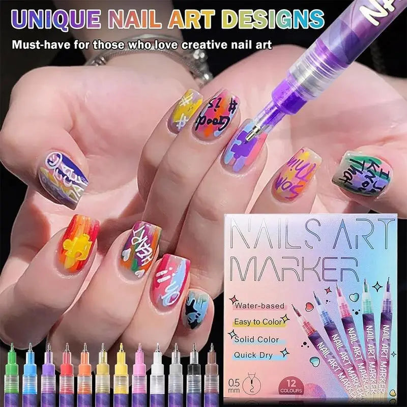 12 Colors Nail Marker Pen