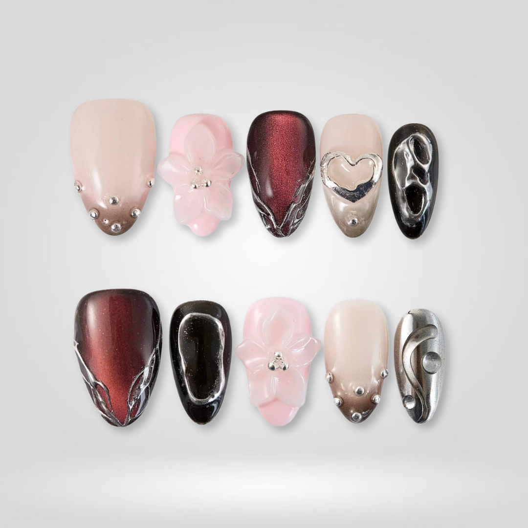 Rose Obsidian press-on nails