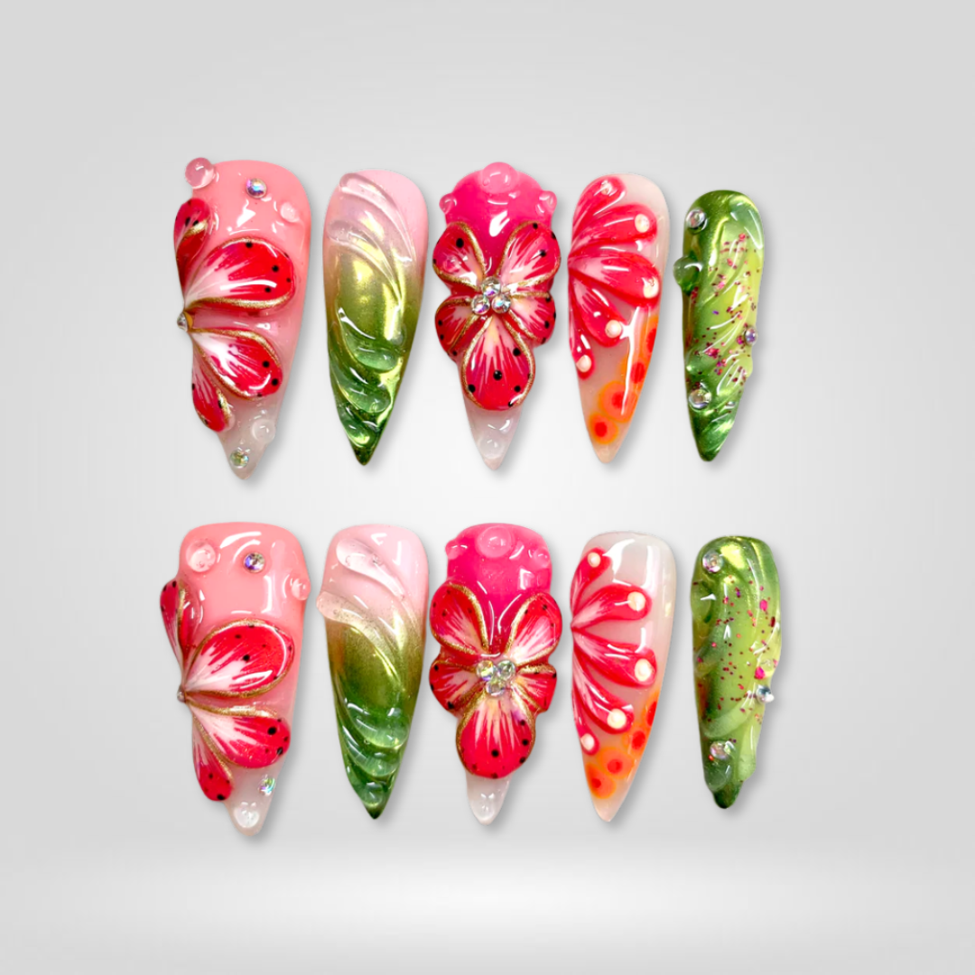 Tropical Flame press-on nails